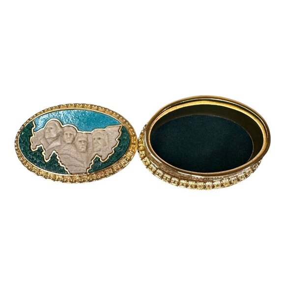 Black Hills Gold Mount Rushmore Oval Trinket Jewelry Box RARE Inlaid Gemstones - Picture 3 of 13